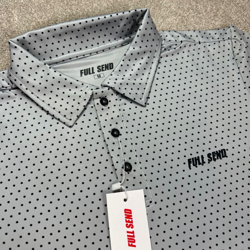 Full Send Golf Polo Shirt Mens‎ Medium Gray Black Polka Dot Short Sleeve